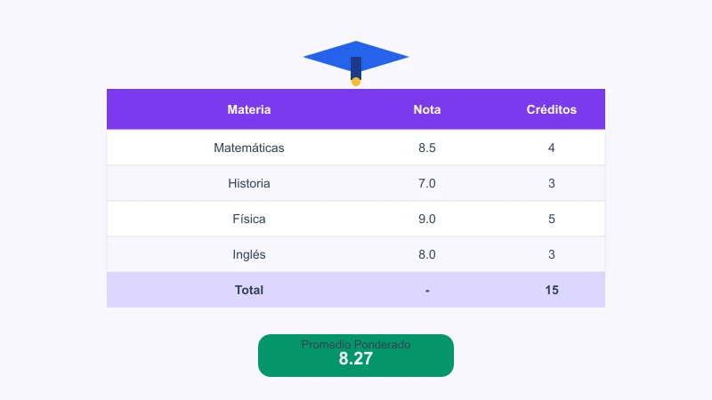 Calculadora de promedio ponderado universitario por créditos